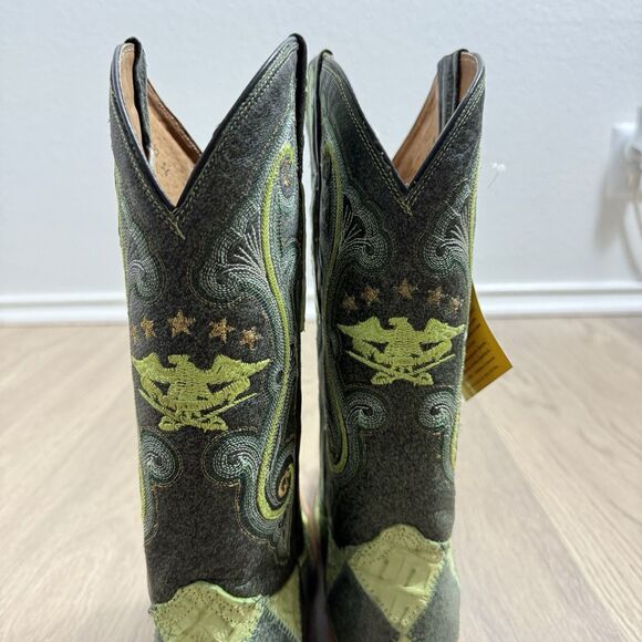 El General Boots Men 7.5 Green Exotic Leather Diamond Patchwork - Picture 6 of 12